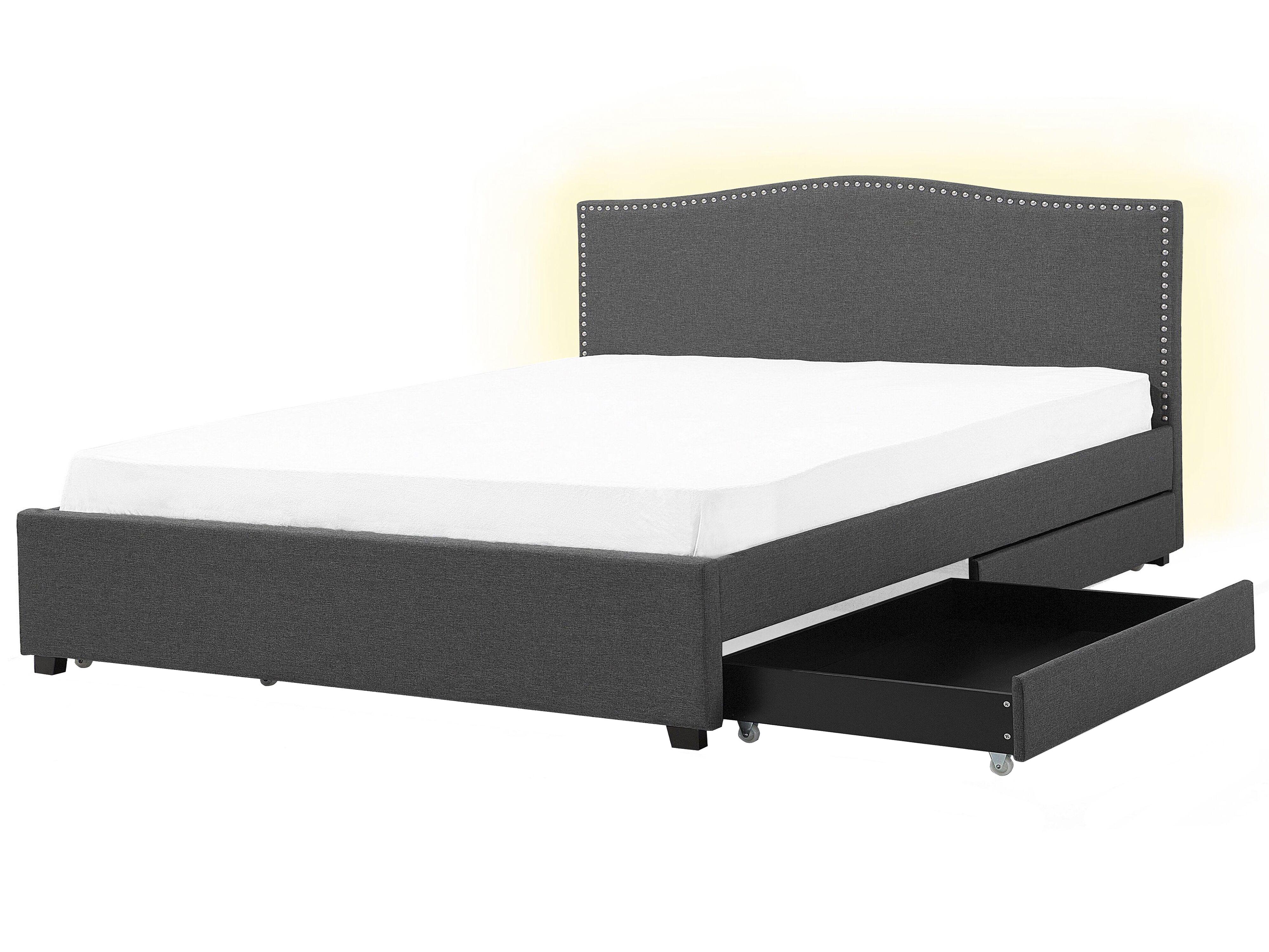 Bed met opbergladen Stof MONTPELLIER 180 x 200 cm LED Donkergrijs