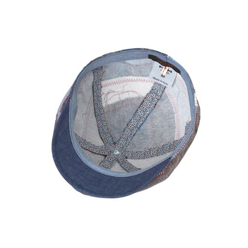 MJM Rebel Linen Flatcap, Blue Patchwork, L