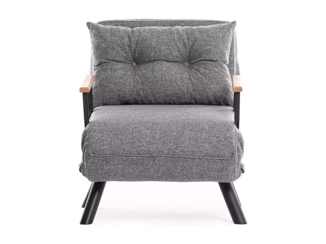 Fauteuil convertible Yolanda Métal Noir et Lin Gris clair
