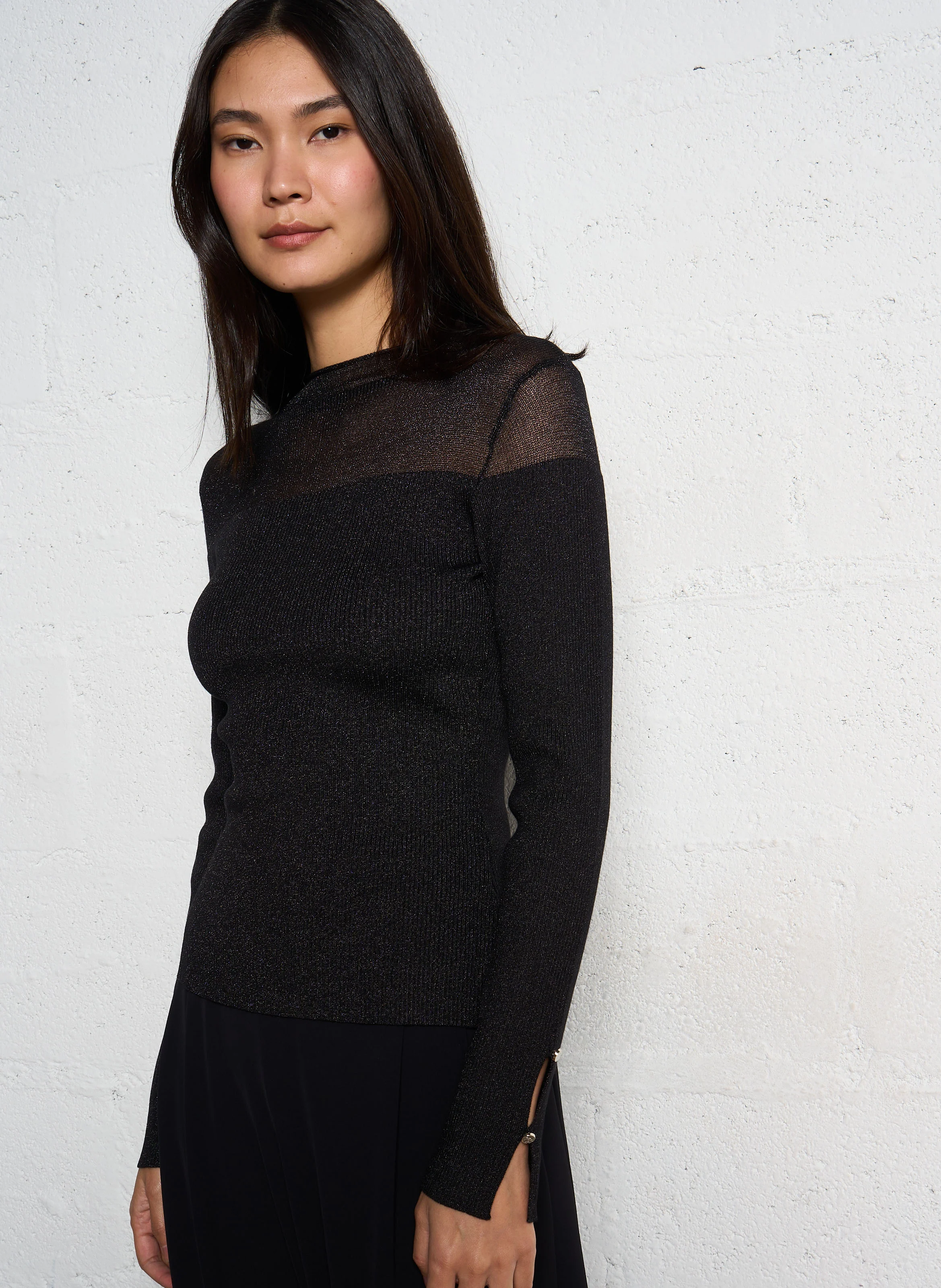 MIBIS - Pull col montant semi-transparent | Noir