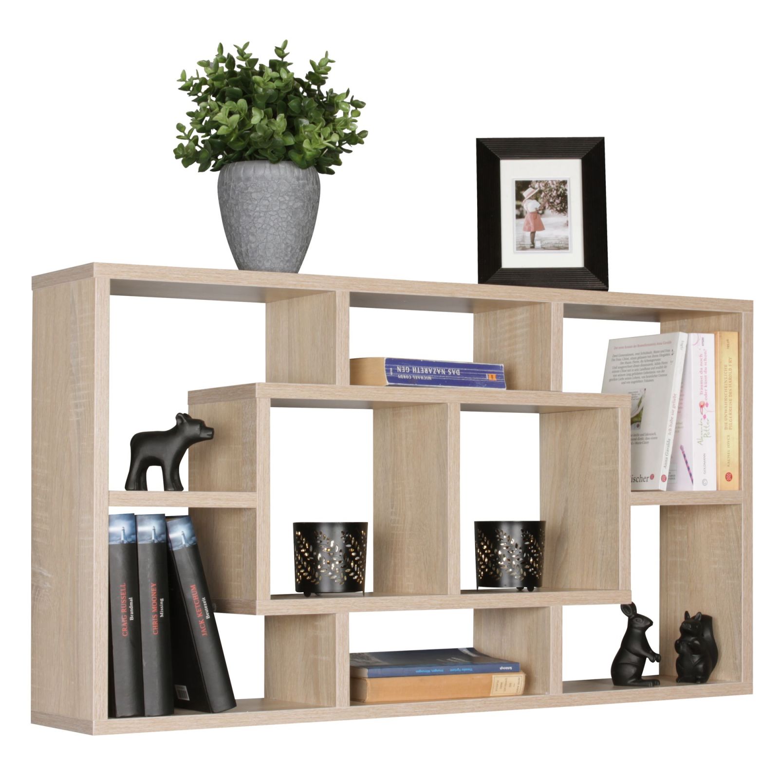 Wandregal - Sonoma Eiche - Holz - 8 Fächer - 85 cm breit