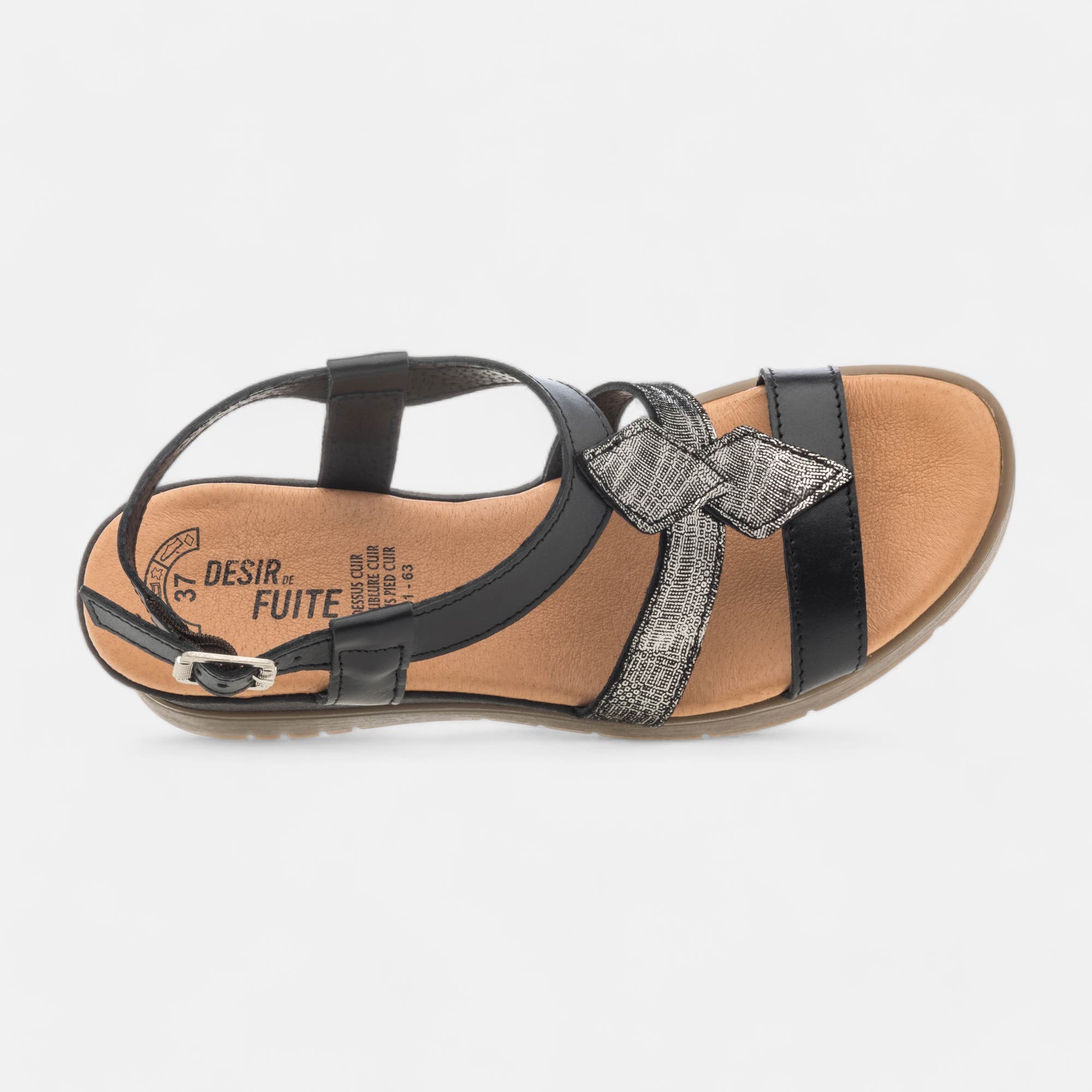 Sandales à talon compensé Femme en cuir noir