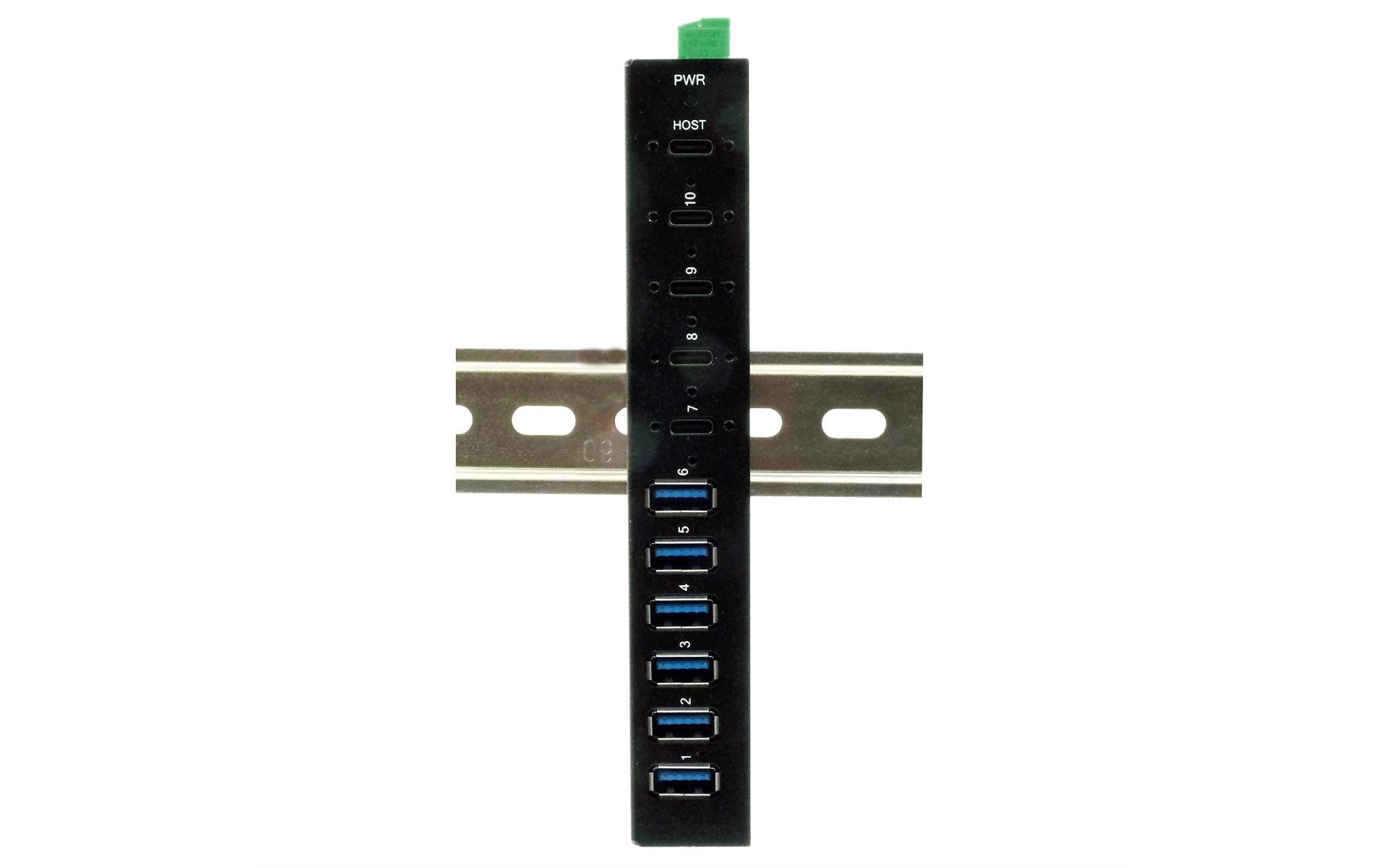 USB-Hub EX-12290HMS<br>10 Port USB 3.2 Gen Metall HUB mit 4x USB-C und 6x USB-A für Tisch, Wand und DIN-Rail Montage