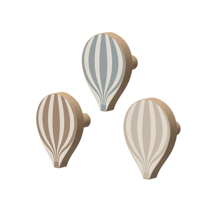 Cam Cam Copenhagen - Haken aus Holz, Heissluftballon, coastal Mix (3er-Set)