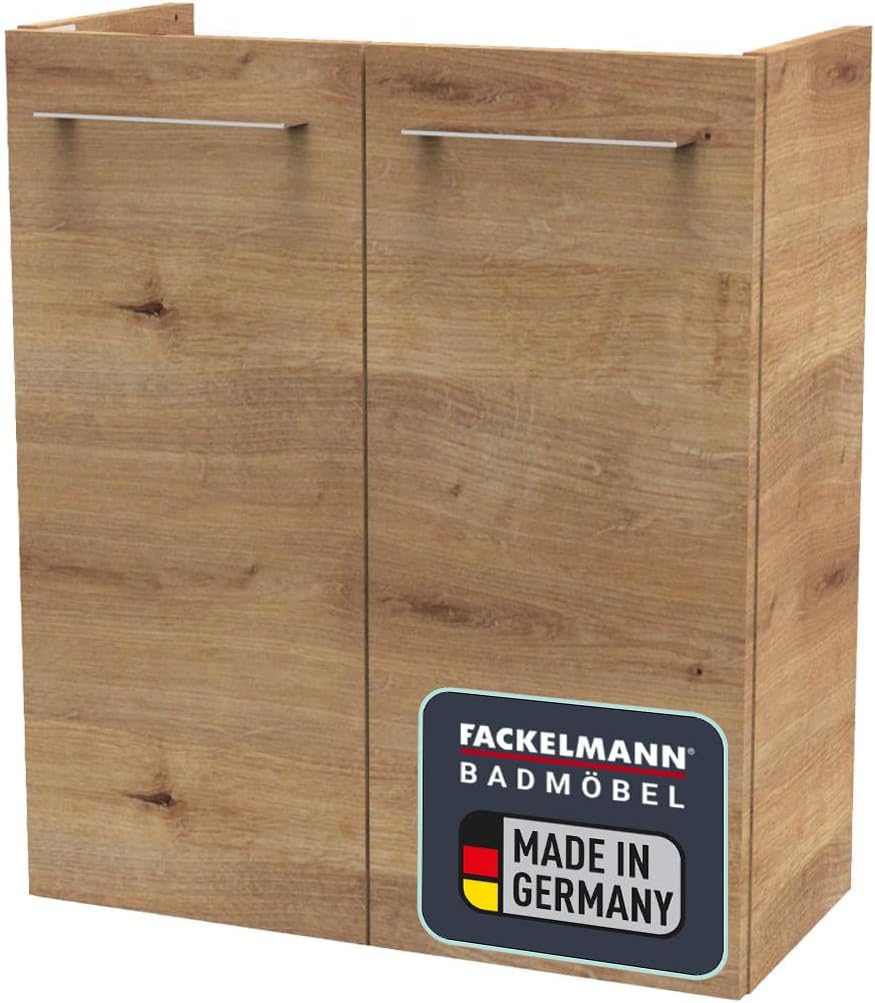 FACKELMANN Milano Waschbeckenunterschrank schmal – Unterschrank für Waschtisch im Gäste-WC (52 cm x 60 cm x 24 cm) – 2 Türen – SBC Badezimmerschrank hängend in Braun hell