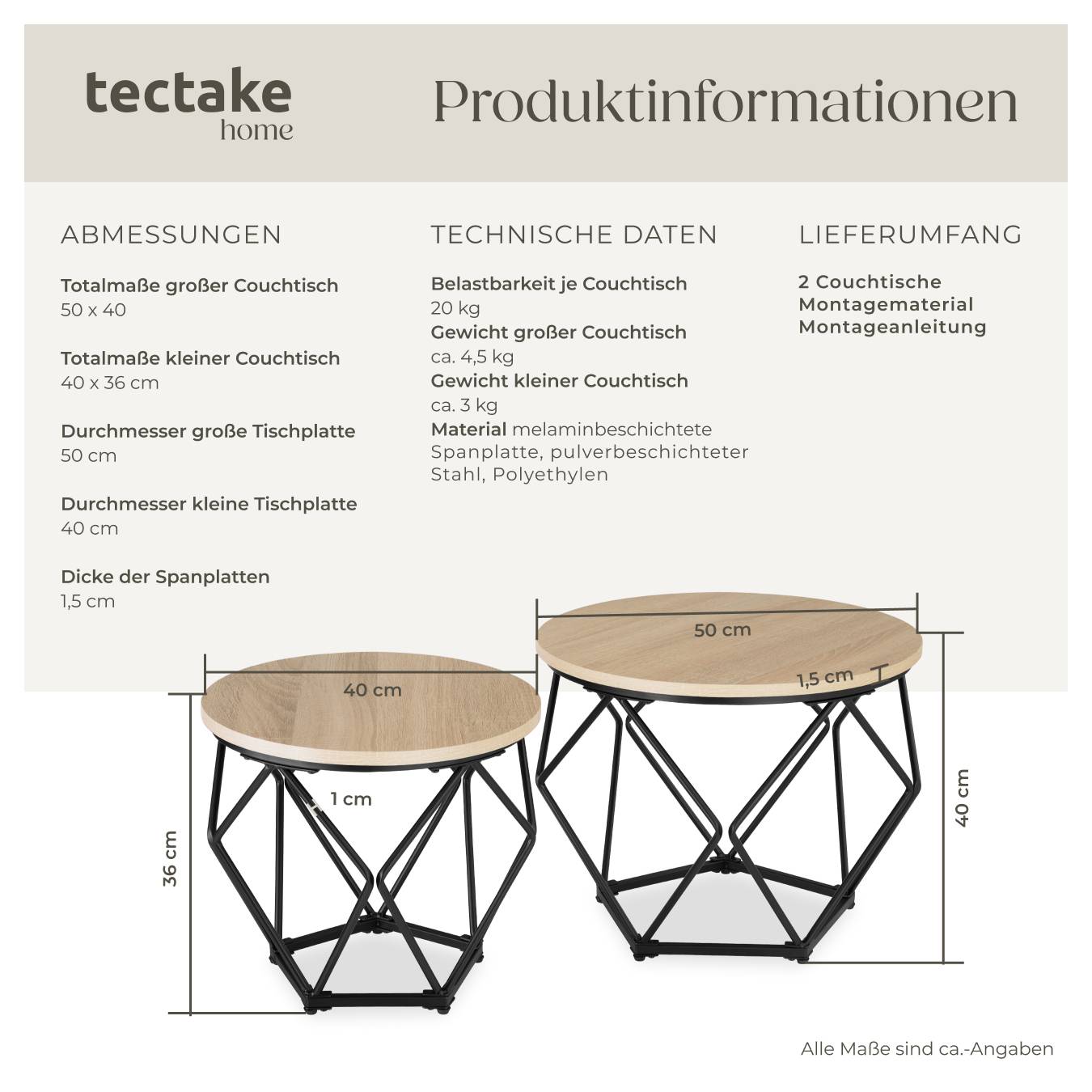 2er Set Couchtisch Benham