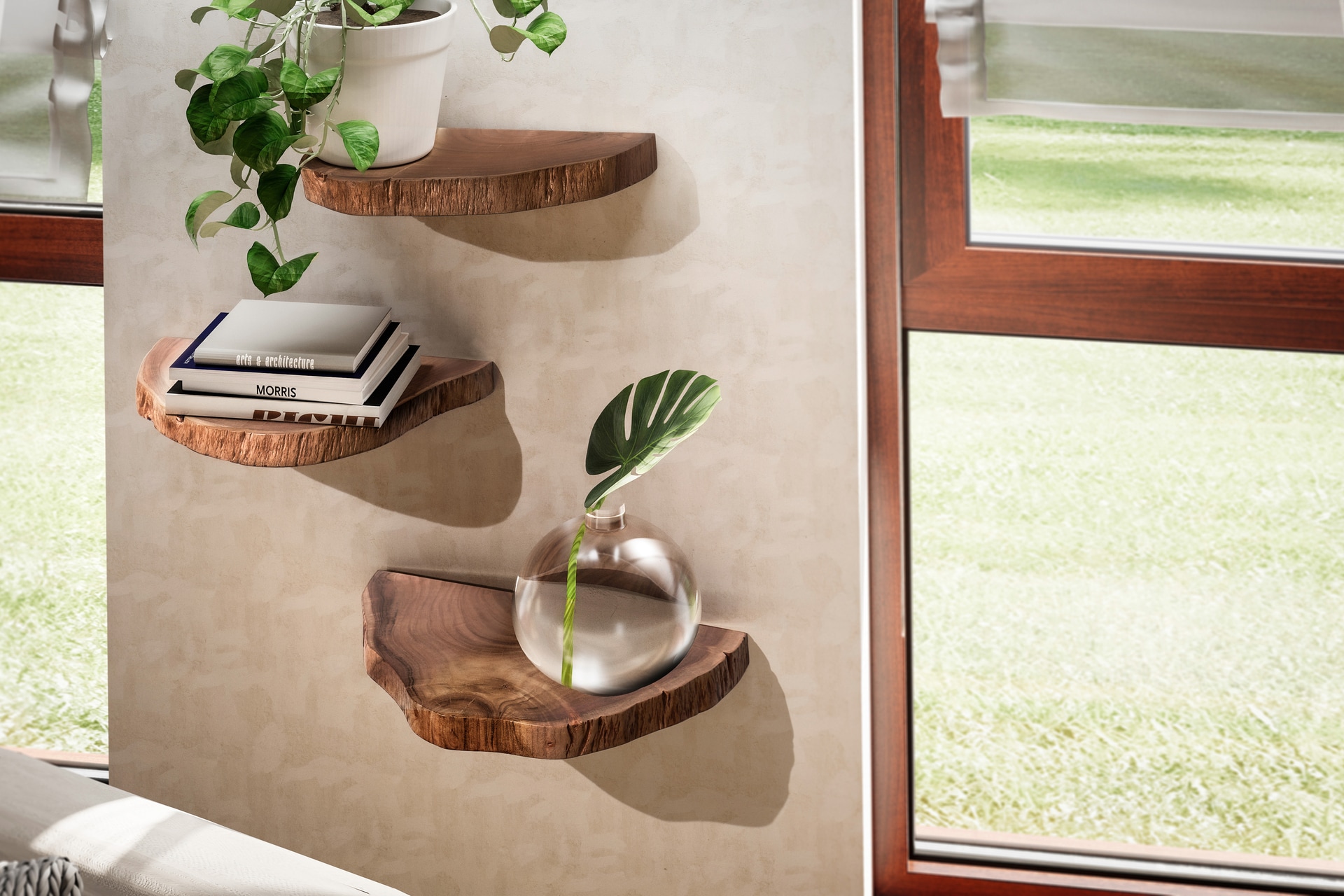 CASAVANTI Wandregal 3er Set Akazie Massivholz braun