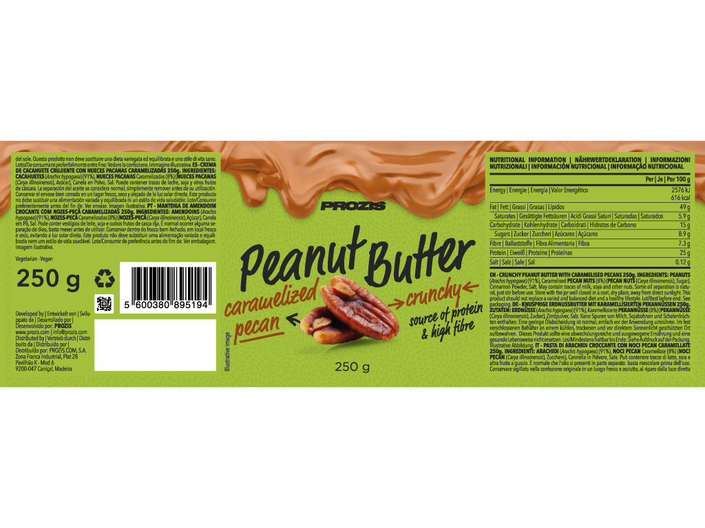 MANTEIGA DE AMENDOIM PROZIS NOZES-PECÃ CARAMELIZADAS 250G