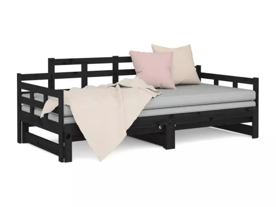 Lit coulissant sans matelas noir 2x(90x200) cm