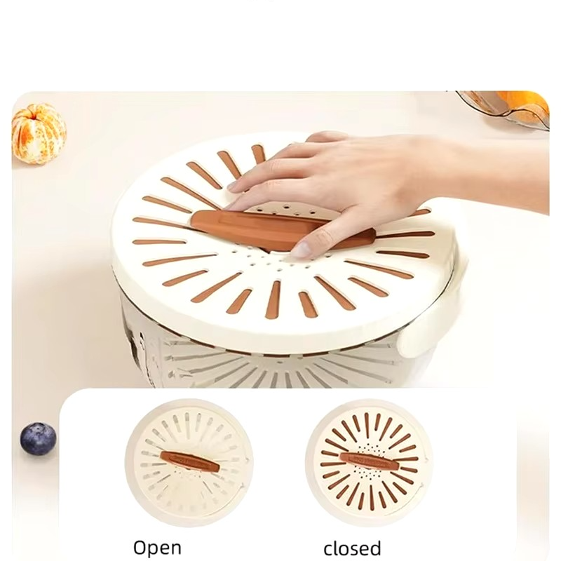 (Ø15.5cm) Waschsieb Obst / Gemüse Korb Küchensieb Spülbecken Abtropfkorb mit Deckel   Halte Griff - Transparent / Weiss