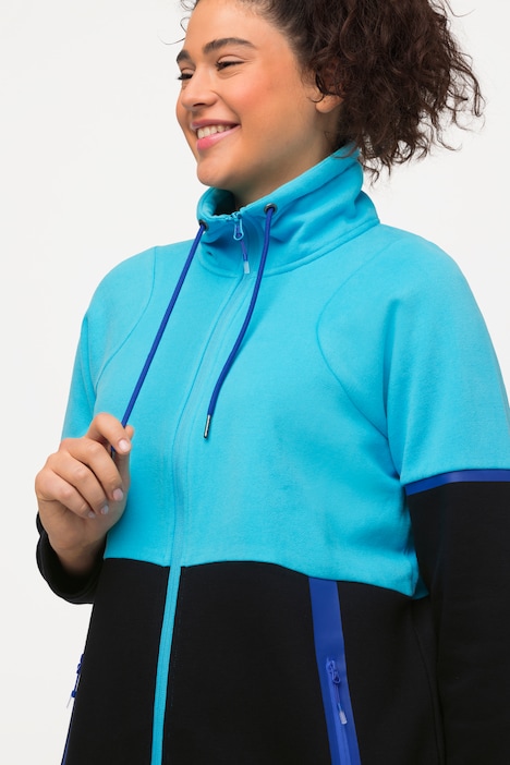 Sweatjacke, zweifarbig, Stehkragen, Reißverschlusstaschen