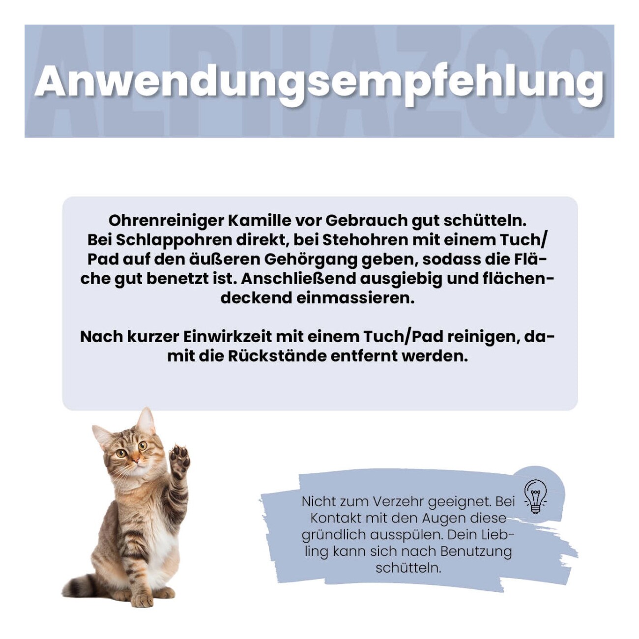 ALPHAZOO Lauscher-Auf Ohrenreiniger für Katzen I Ohrenpflege mit Kamille