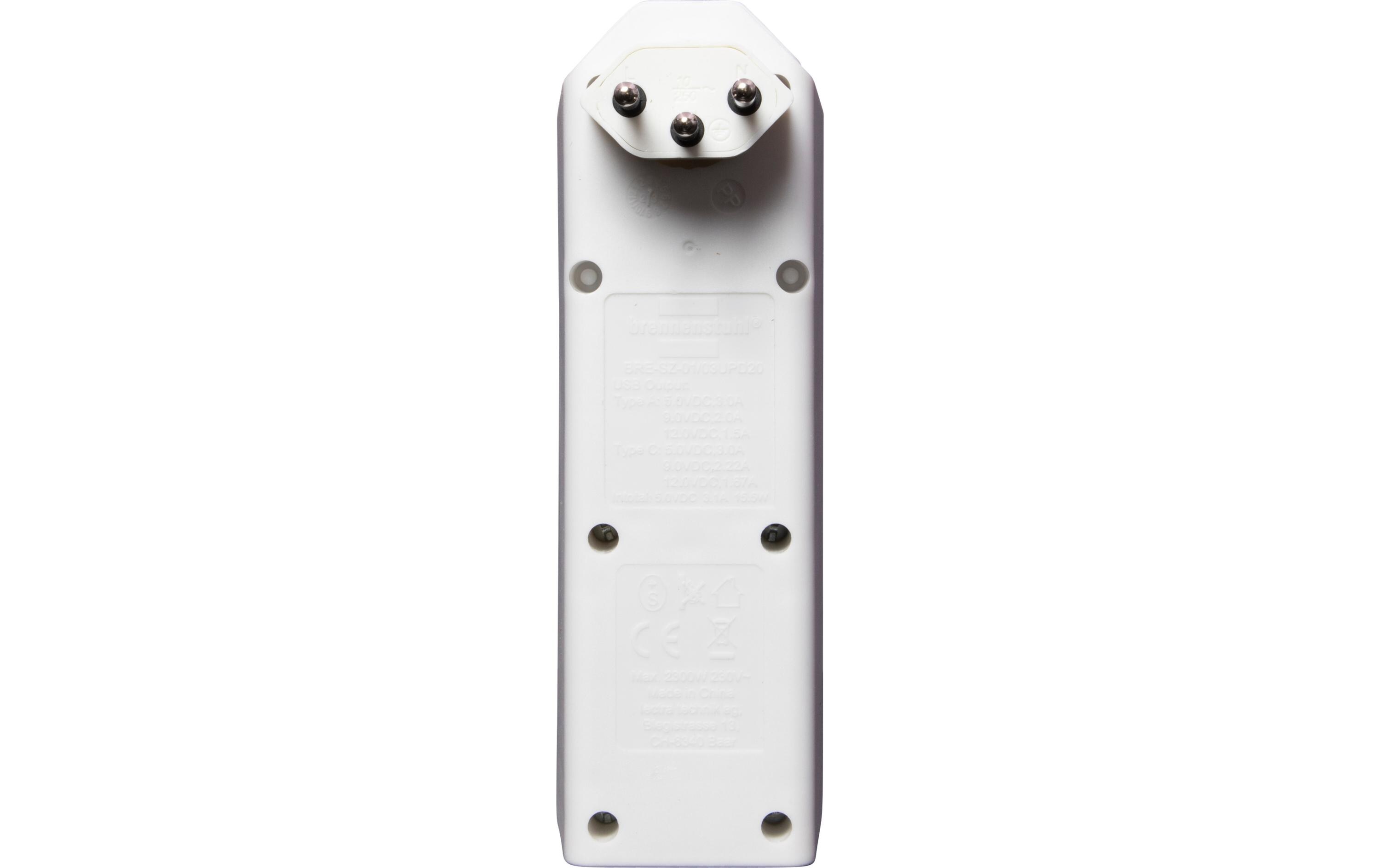 Abzweigstecker 3 x T13, 1 x USB A, 1 x USB C, 300° drehbarStabiler, formschöner Mehrfachstecker ohne Schalter aus hochbruchfestem Kunststoff