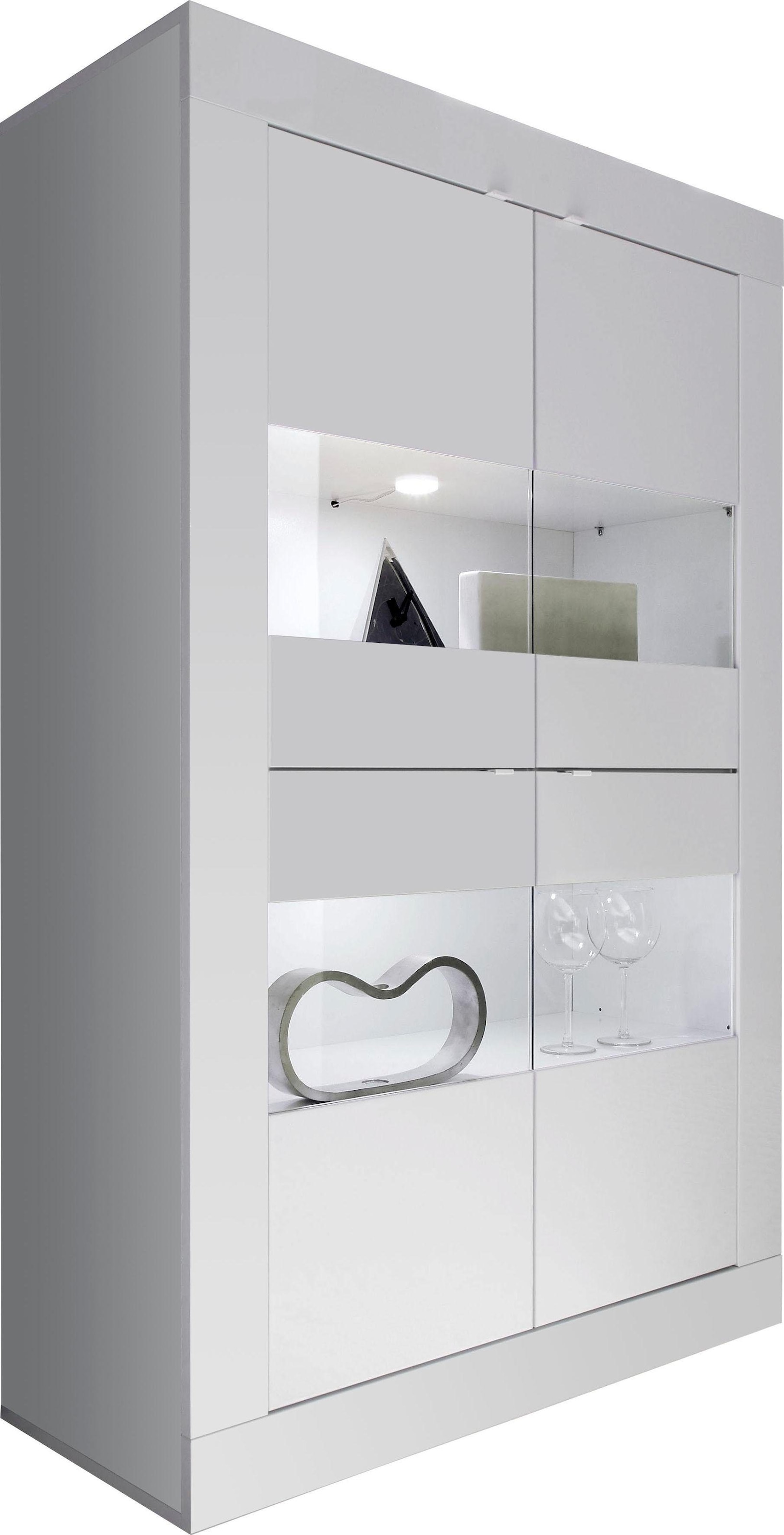 INOSIGN Vitrine »Basic Höhe 162 cm, Standvitrine mit 4 Türen - Metallgriffe,« Stauraumvitrine in moderner Rahmenoptik, Hochschrank, Anrichte