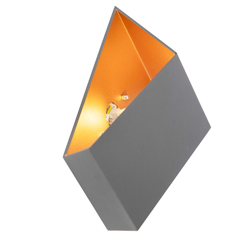 Design wandlamp grijs met koperen binnenkant - Fold
