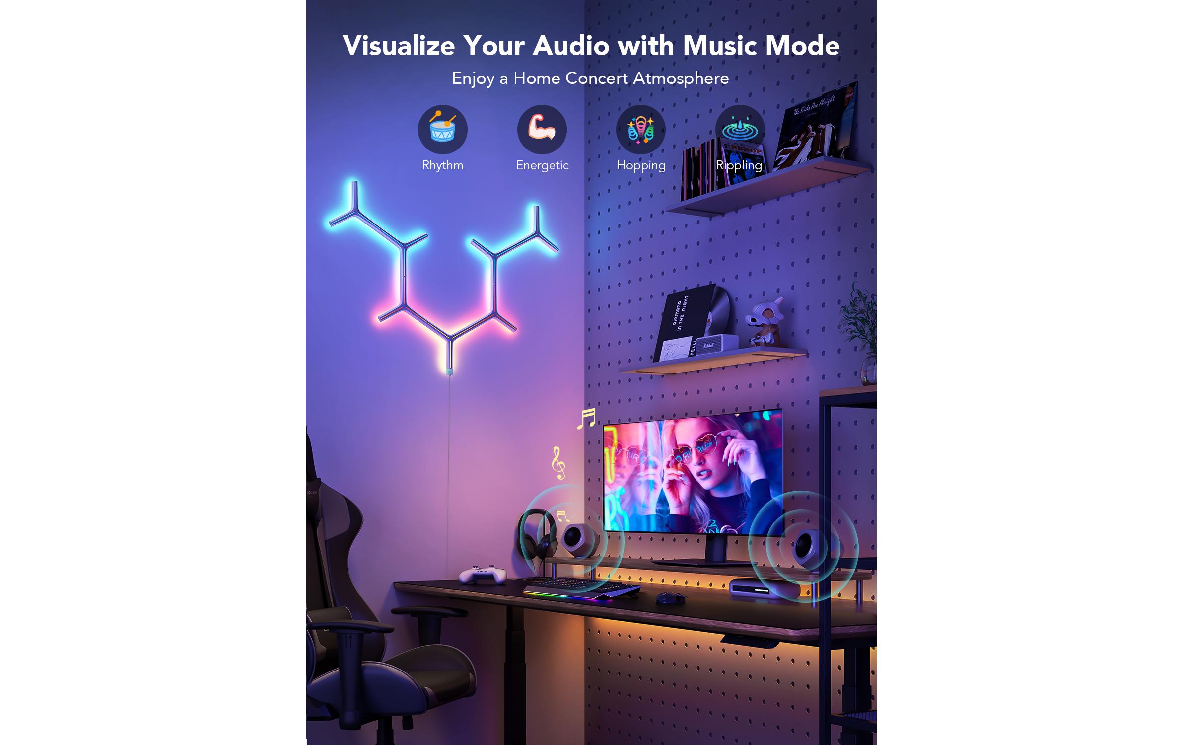 Panelleuchte Y-Leuchten Glide, 7 Stück, RGBIC, Wi-Fi + BT<br>LED Lichtpaneele