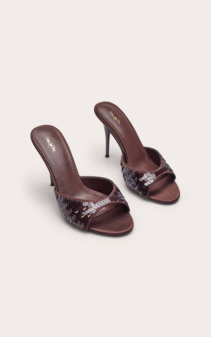Chocolat Mules À Talons Hauts À Paillettes