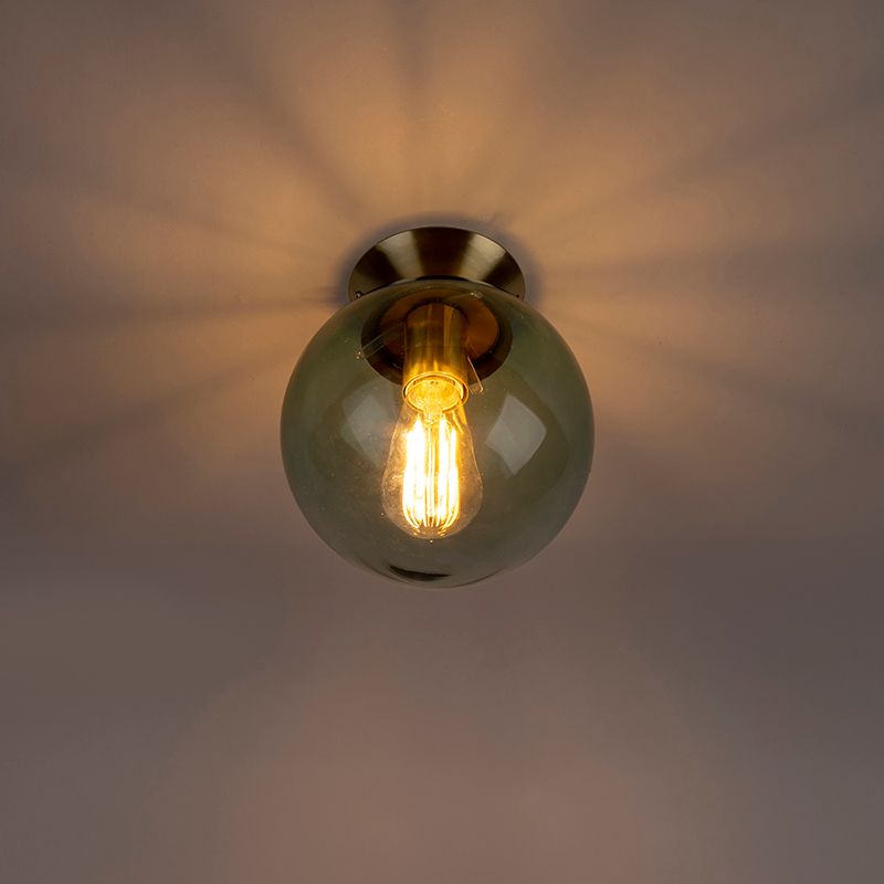 Art deco plafondlamp messing met groen glas - Pallon
