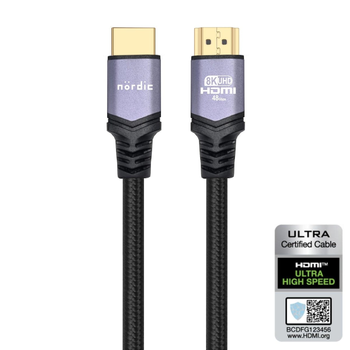 1,5m Ultra High Speed ​​​​HDMI 2.1 8K 60Hz 4K 120Hz 48Gbps Dynamic HDR eARC Spillmodus VRR Dolby ATMOS Nylonflettet gullbelagt