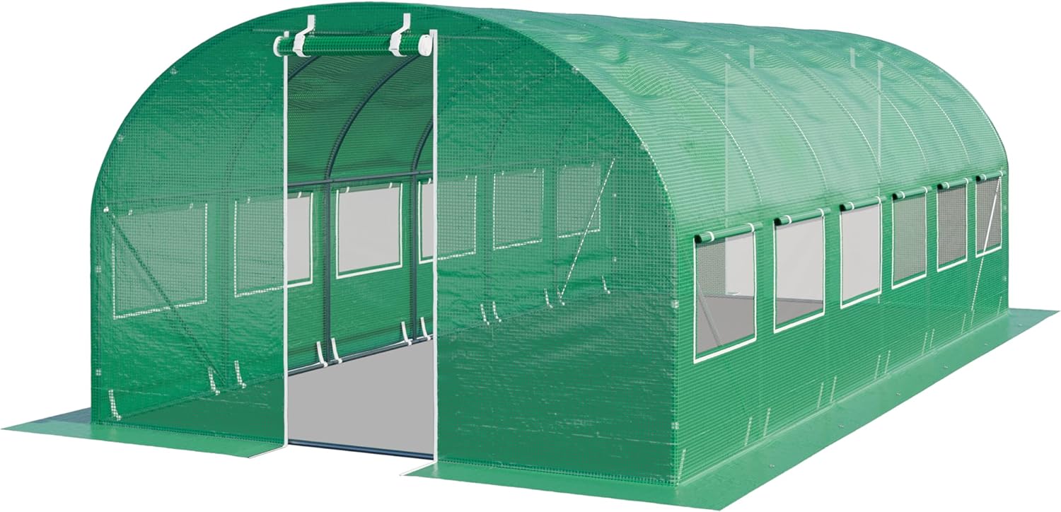 TOOLPORT Foliengewächshaus Gewächshaus 3x6m stabil & langlebig mit Fenster - reißfeste PE Plane 180g/m² grün transparent