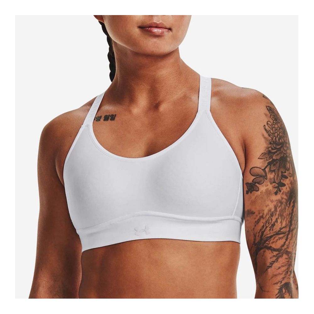Under Armour UA INFINITY MID COVERED - Brassière Femme white/white/halo gray