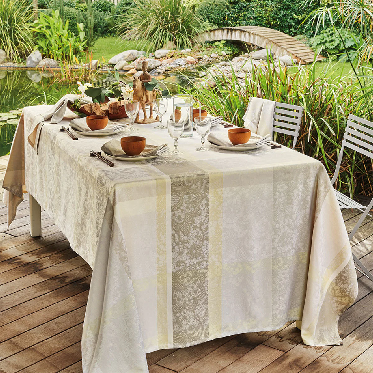 Nappe pur coton beige 180X300 Garnier Thiebaut