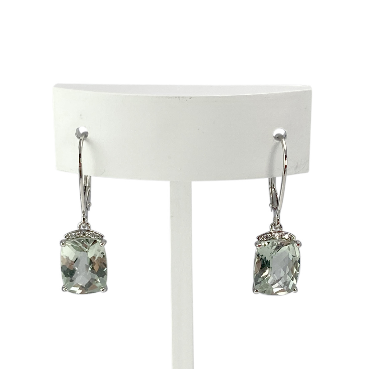 Boucles d'oreilles d'occasion or 375 blanc quartz verts et diamants