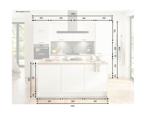 Nobilia Elements keukenblok zonder apparatuur Urban 300 cm alpinewit mat voorgemonteerde variant links 4004539053878