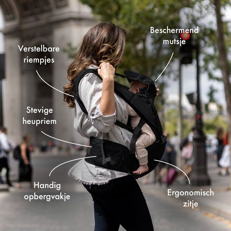 Deryan Pack Luxe Ergonomische draagzak - Babydrager + Opbergvakjes - Zwart