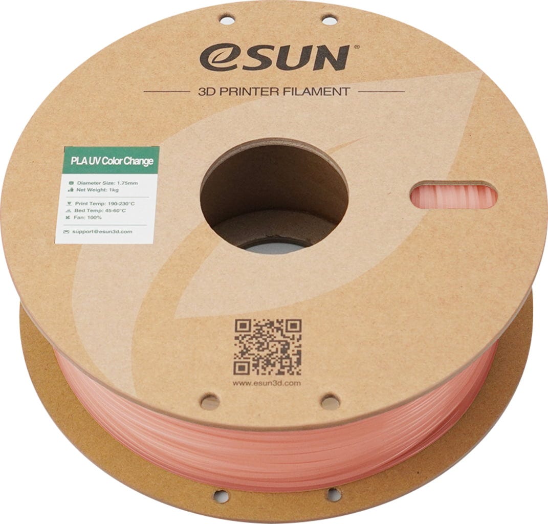 eSUN  PLA-UV Color Change Red, 1,75 mm / 1000 g    Zweifarbiges PLA mit Farbwechsel durch UV-Licht in Red