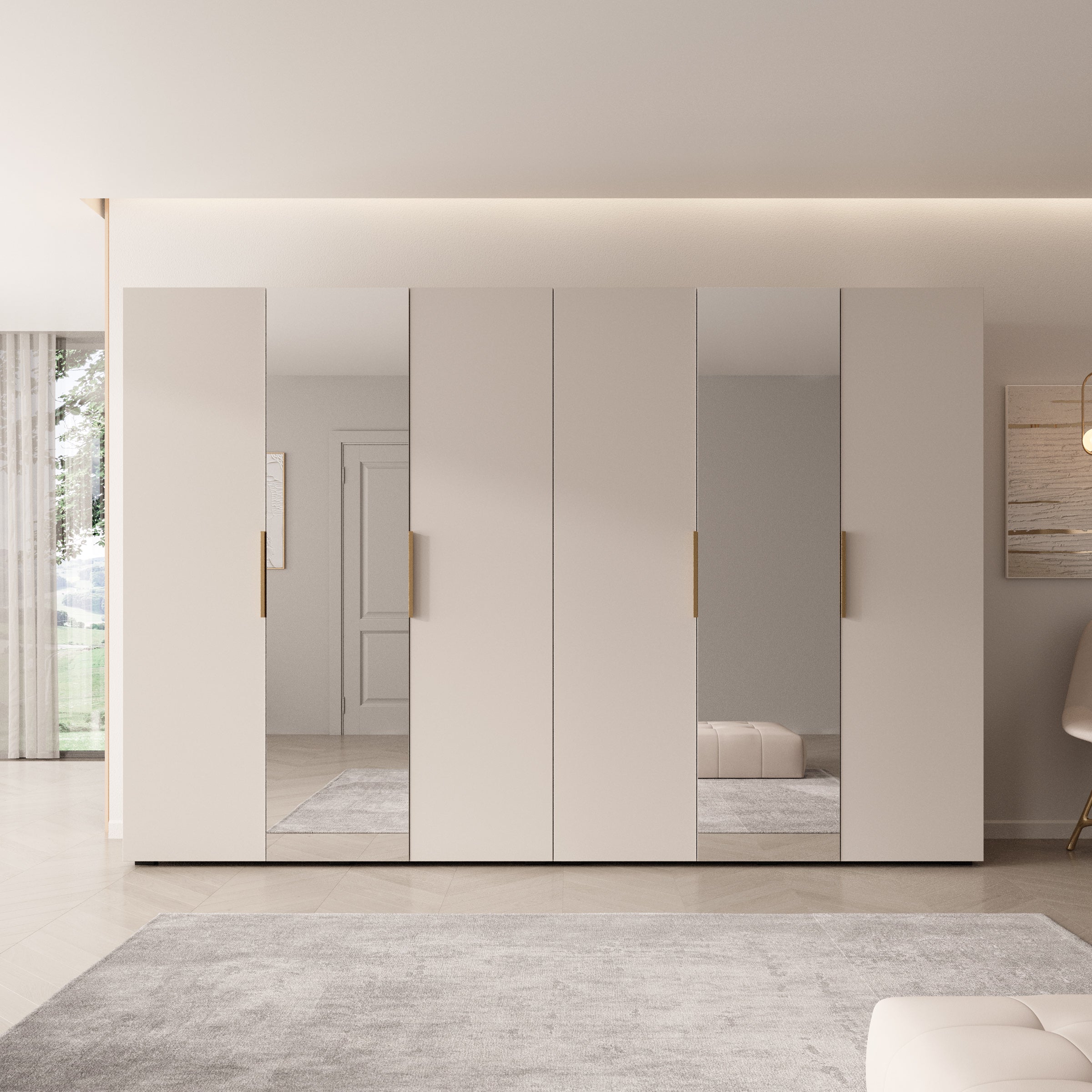Marquesa - Kledingkast met spiegel - Beige - 300x50x202 cm