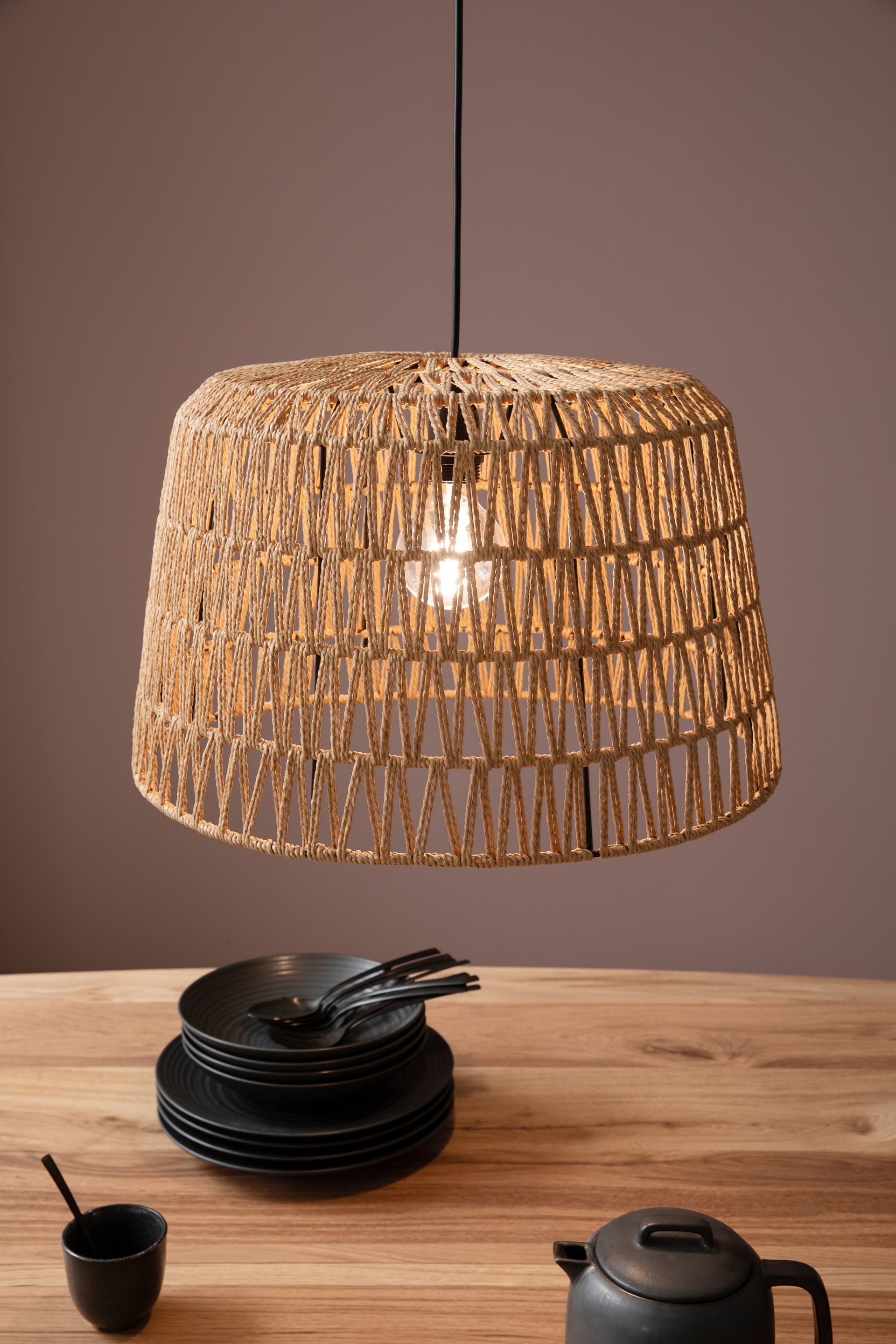 easy! by FHL Retrofit Pendelleuchte Macra beige 46x46cm H140cm
