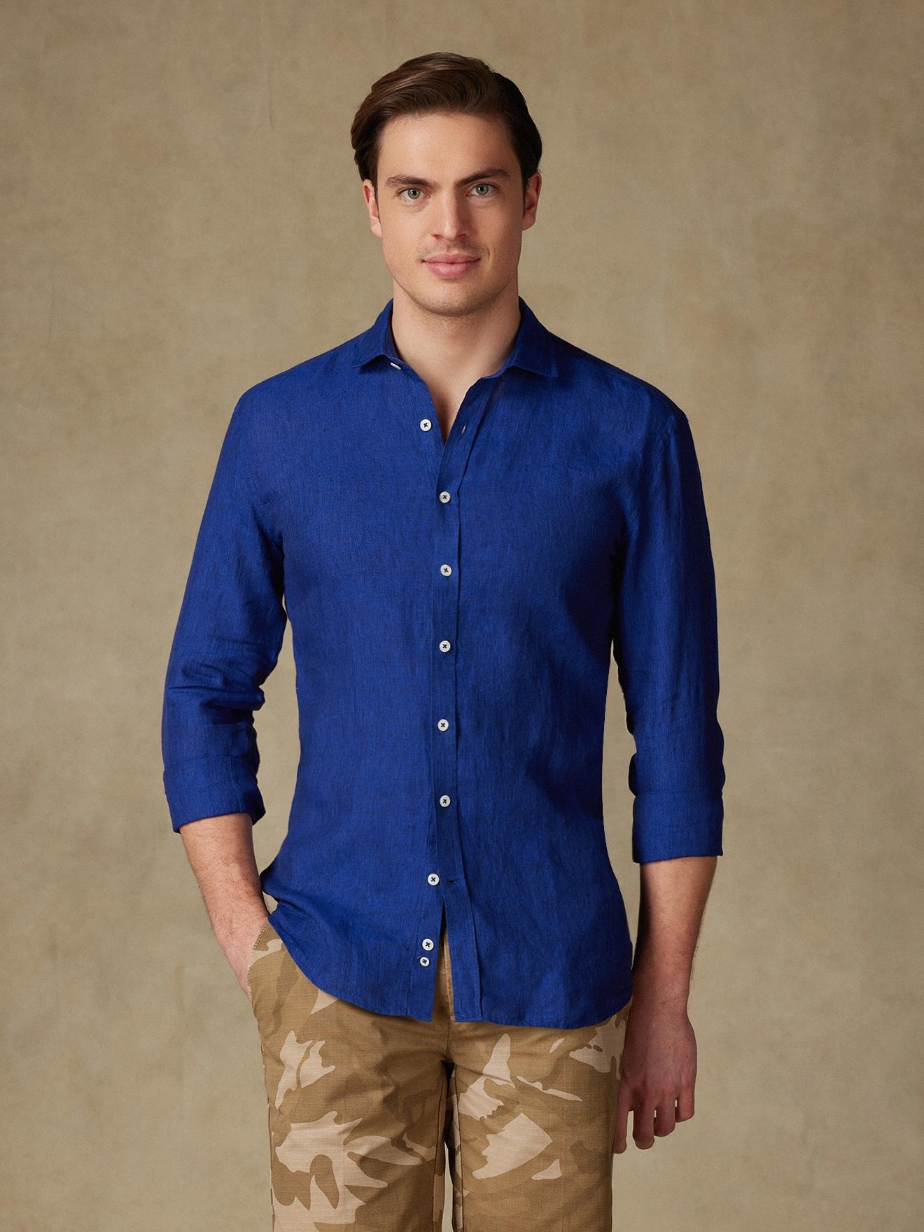 Chemise cintrée Olaf en lin indigo