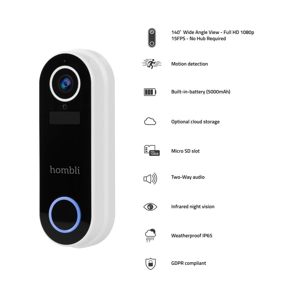 Hombli - Smart Doorbell 2 Promo Pack (Doorbell 2 + Chime 2) White - BUNDLE with 2x
