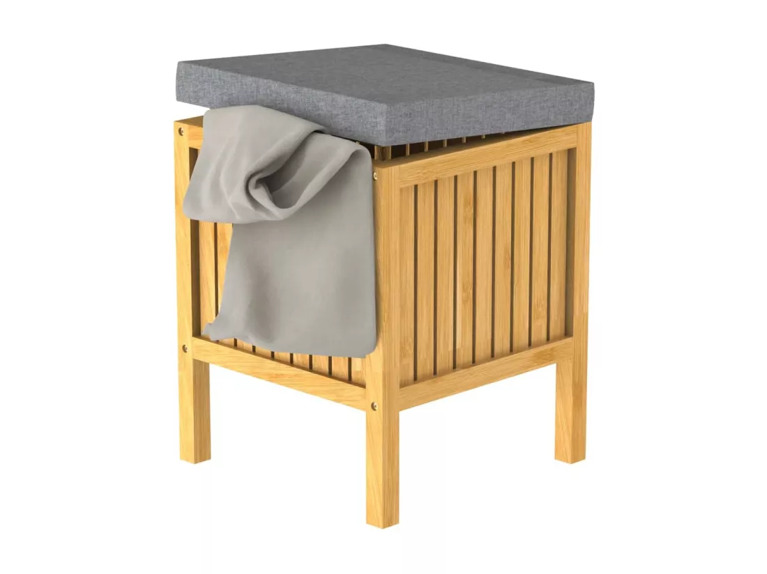 EISL Panier à linge 2 en 1 avec coussin de siège Bambou 39x39x52,5