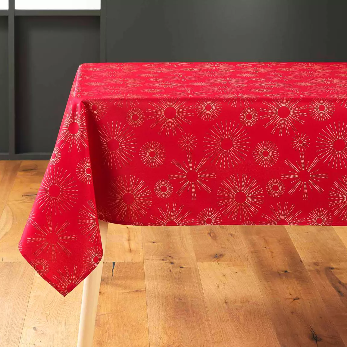 Nappe de Noël rectangulaire (150 x 240 cm) Pampille métallisé Rouge