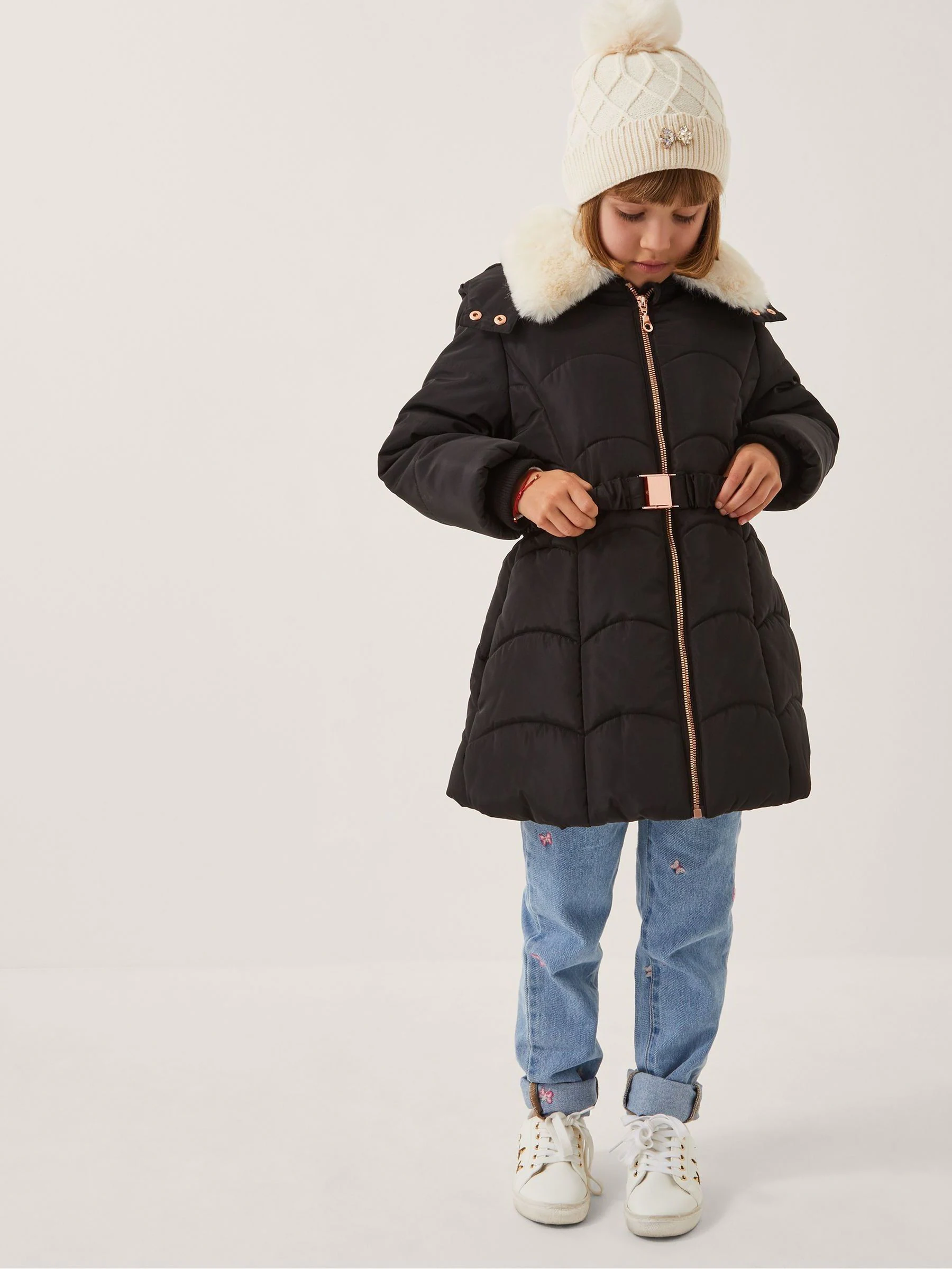 Monsoon Fluffy Collar Belted Puffer Coat