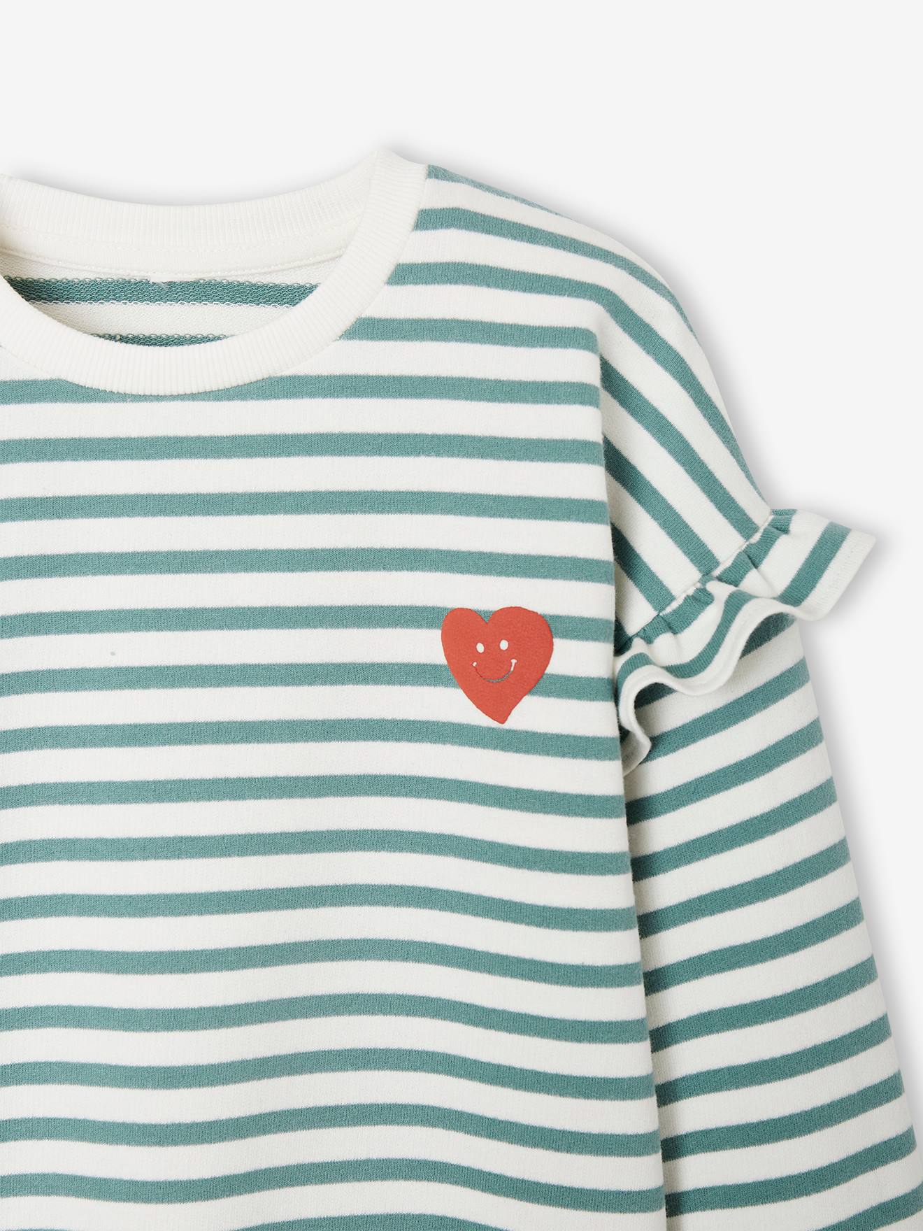 Blusa de moletom estilo marinheiro com mangas bufantes para meninas, listras verdes