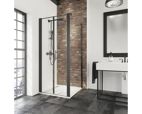 Douchedeur met zijpaneel en draaideur SCHULTE Alexa Style 2.0 Black Style ExpressPlus 80 x 80 cm, zwart profiel, helder glas met vuilafstotende coating