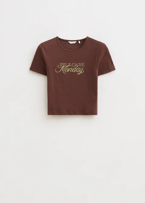 T-shirt met print selfcare bruin (BRN.L)