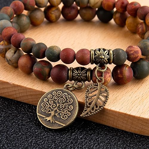 (2er Set) 225-240mm Naturstein Armband Edelstein Armkettchen mit Anhänger - Picassojaspis