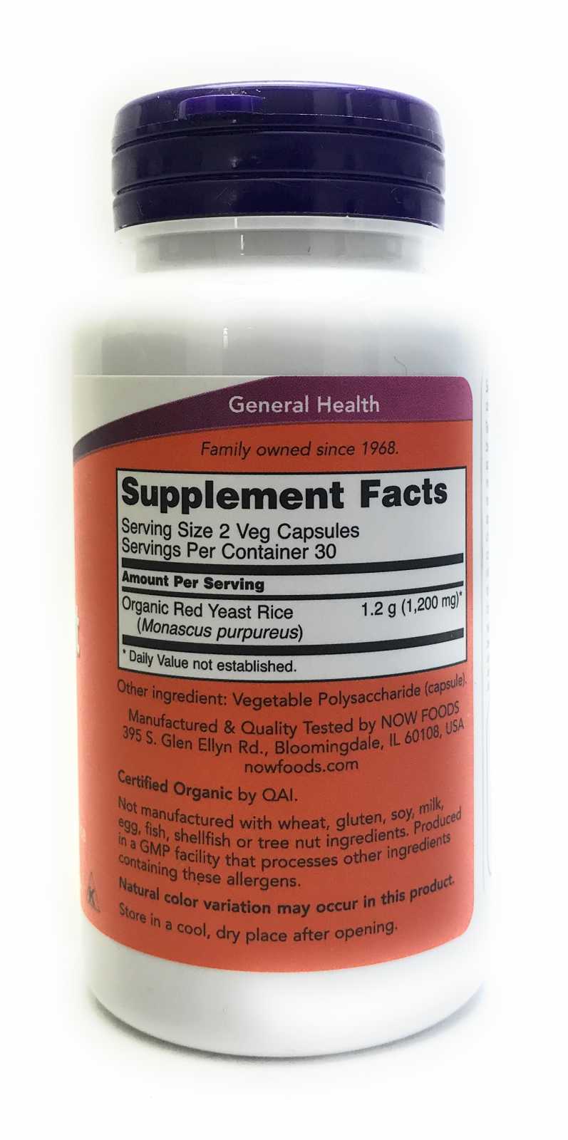 NOW Foods Arroz Vermelho Fermentado 600mg 60 Cápsulas Veganas