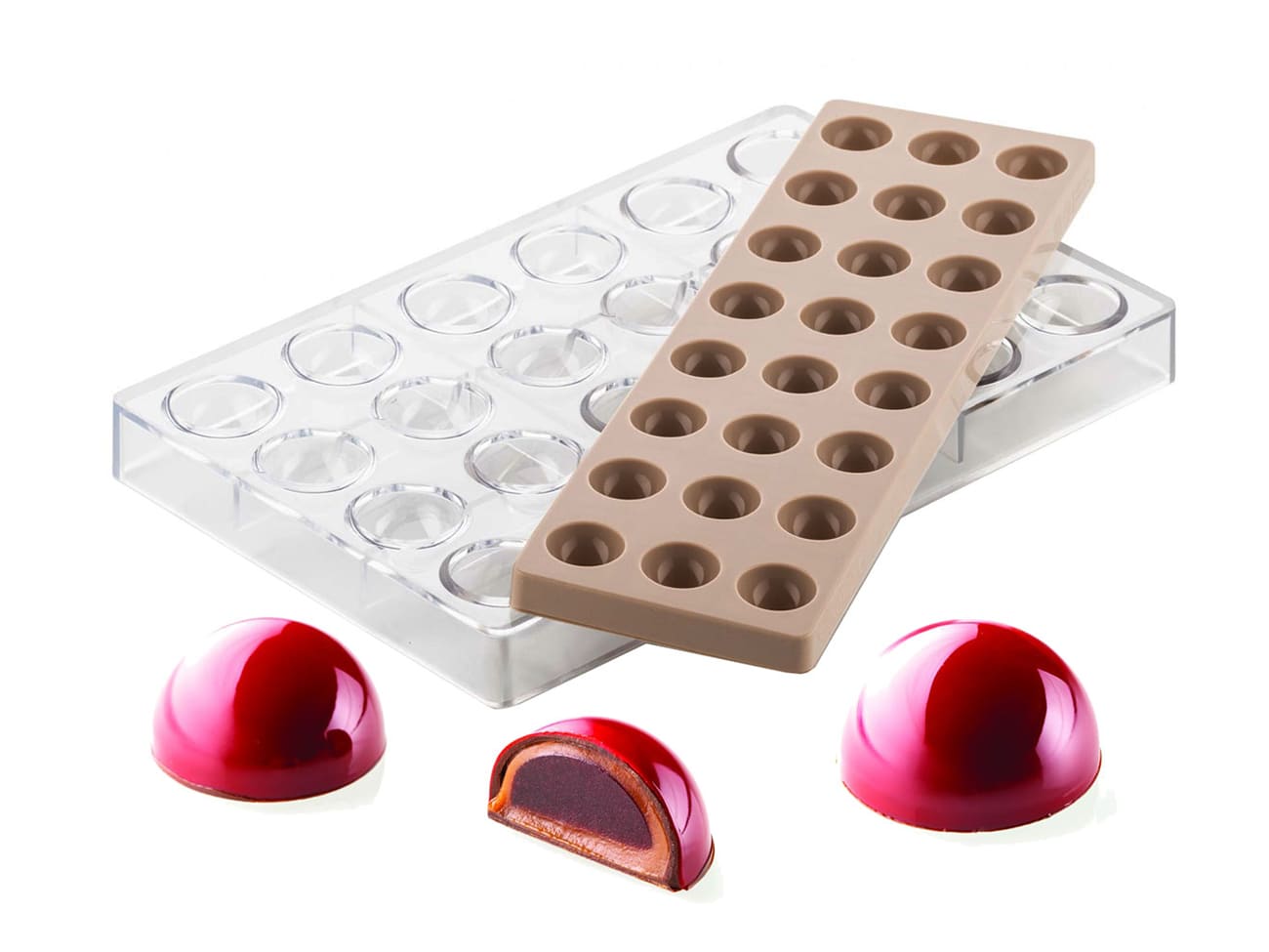 Moule chocolat avec insert - 24 demi-sphères Ø 3,1 cm - 27,5 x 17,5 cm - Silikomart