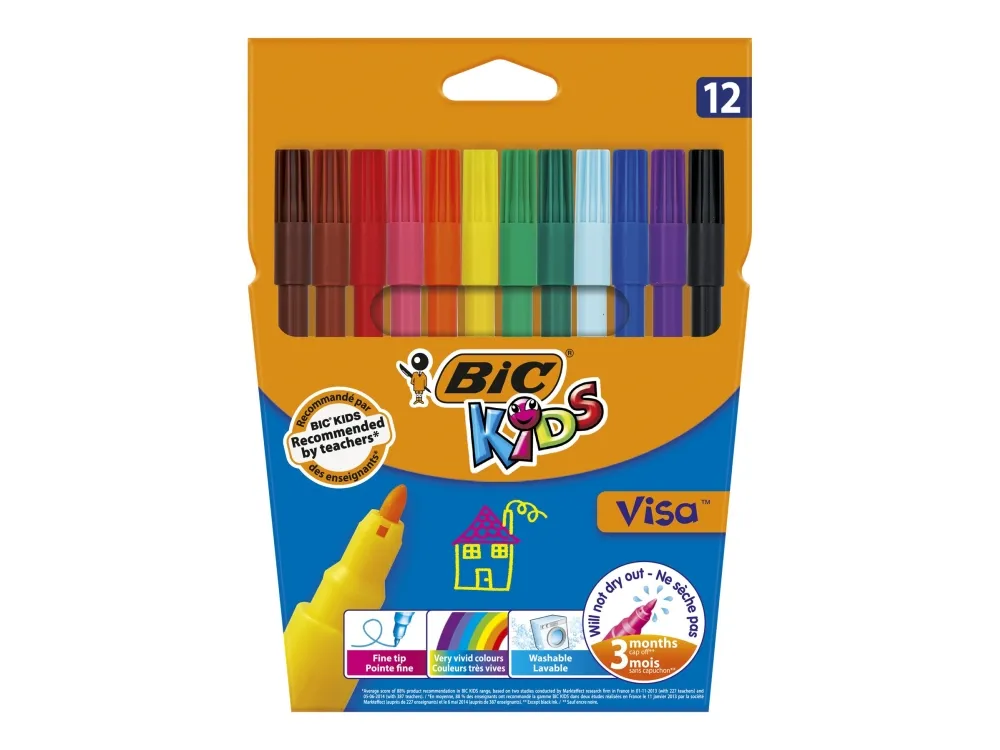 Farvetusser BIC Kids Visa Tynd Spids med 12 stk. ass. farver
