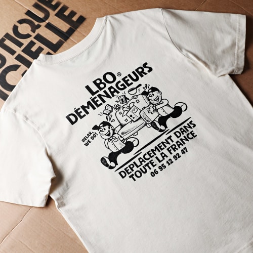 Tee Shirt Oversize Large Drop Collection Déménageurs Beige Noir