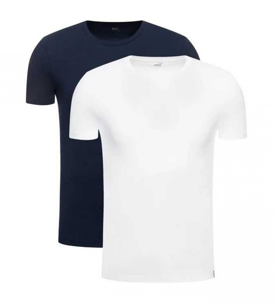 Conjunto de 2 camisetas Levi's nas cores azul-marinho e branca.