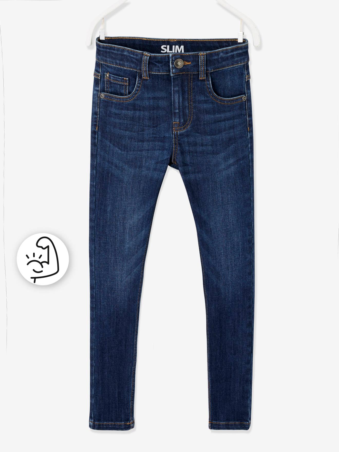 Calça jeans slim indestrutível para meninos, azul escuro liso