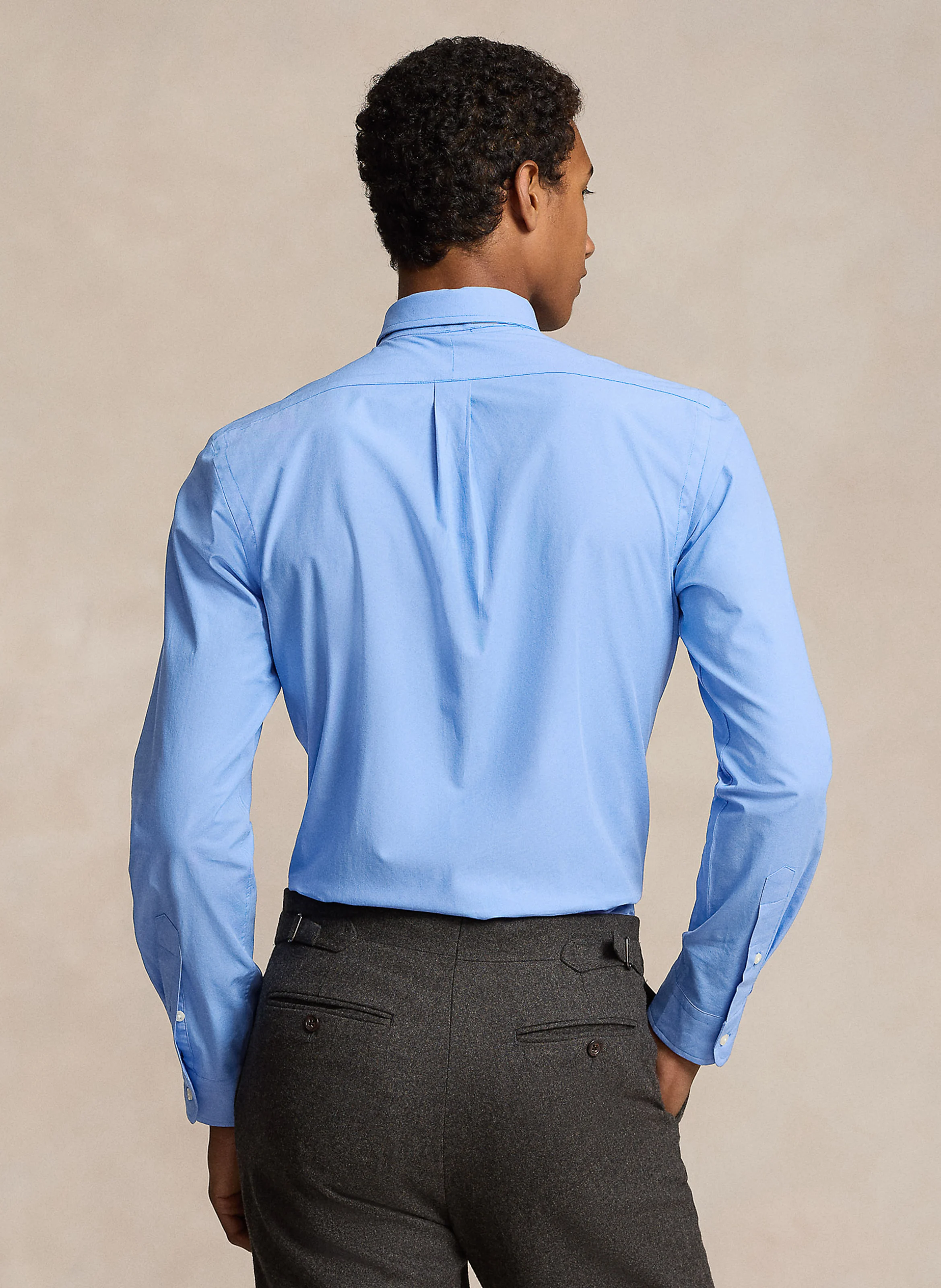 Chemise droite col américain en coton mélangé | Bleu