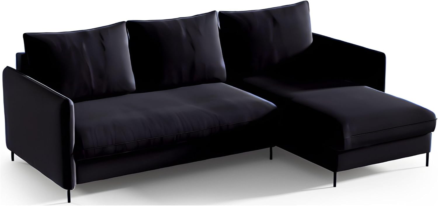 BELIS Ecksofa mit Schlaffunktion L-förm Liegefläche: 201 x 150 cm Boucle-Velours-Stoff Sofa 3-Sitzer Ecksofa mit Schlaffunktion und Bettkasten (Riviera 100 - schwarz)