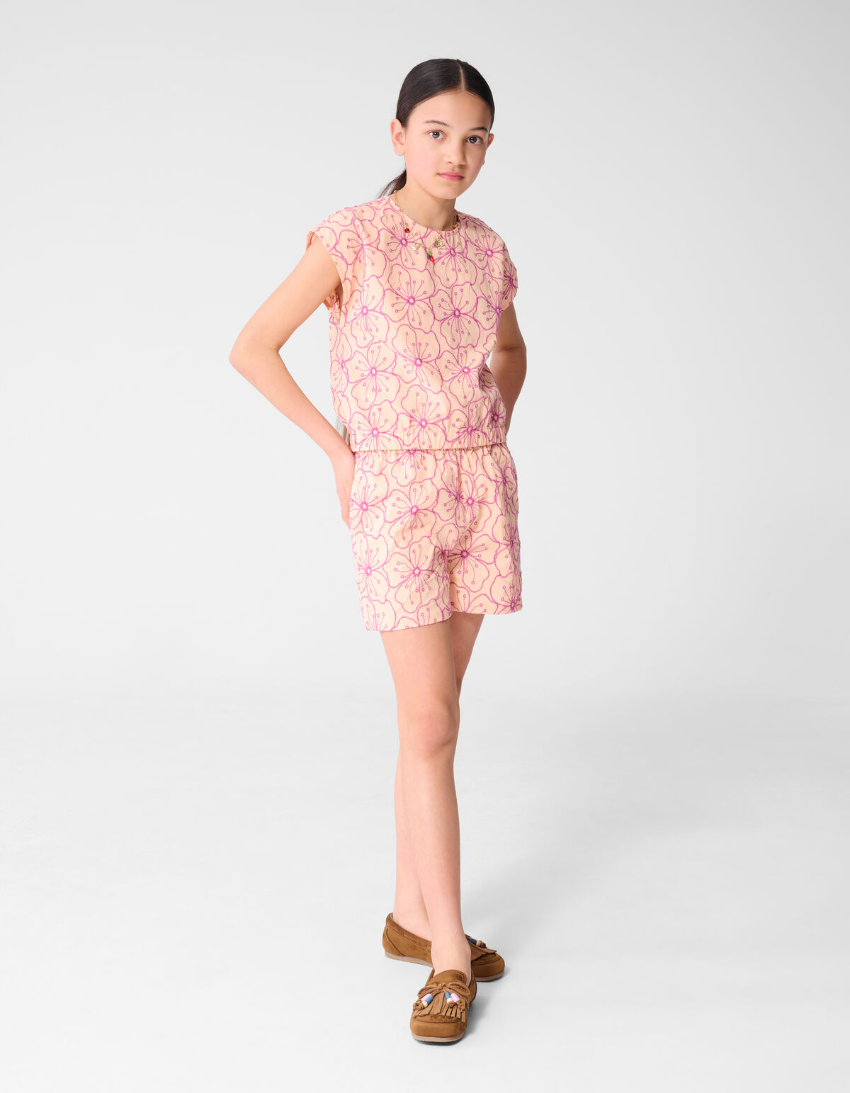 Flower Embroidery Blouse Lichtoranje